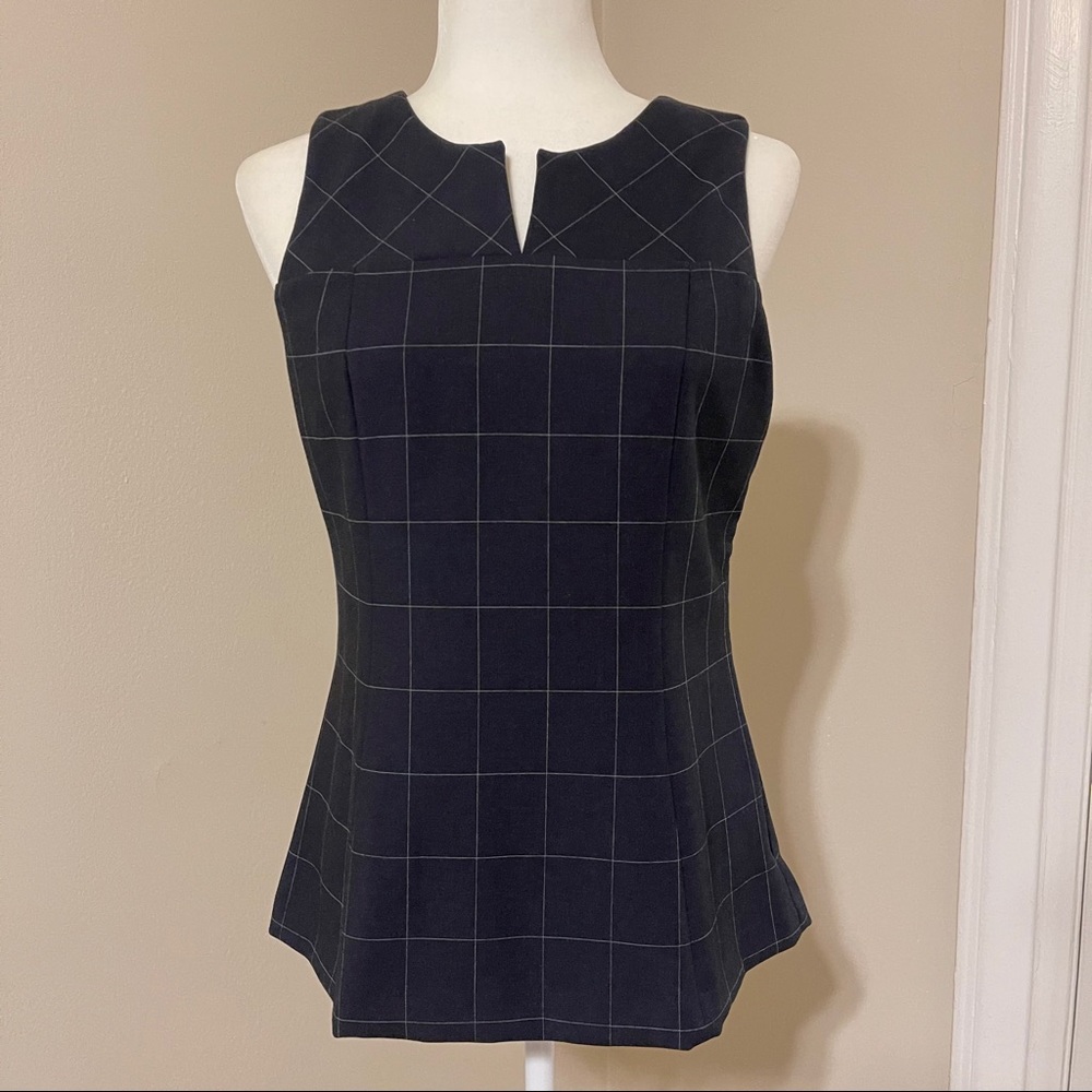 Suit blouse plaid stripe shell Ann Taylor navy